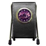 Mountain Night Crescent Moon Pen Holder Desk Clock