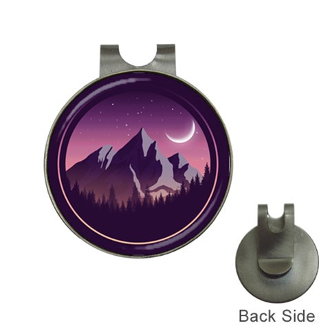 Mountain Night Crescent Moon Hat Clips with Golf Markers from ArtsNow.com Front