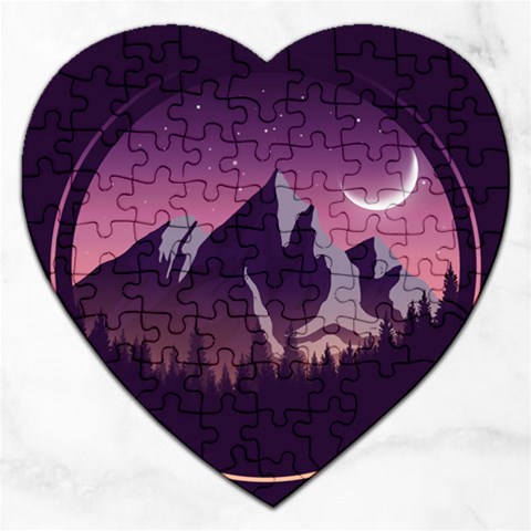 Mountain Night Crescent Moon Jigsaw Puzzle (Heart) from ArtsNow.com Front