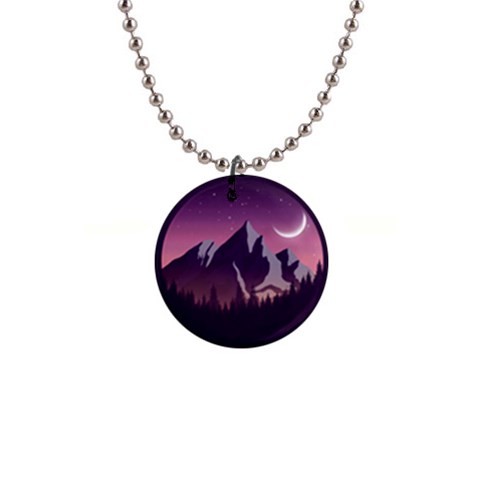 Mountain Night Crescent Moon 1  Button Necklace from ArtsNow.com Front