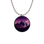 Mountain Night Crescent Moon 1  Button Necklace