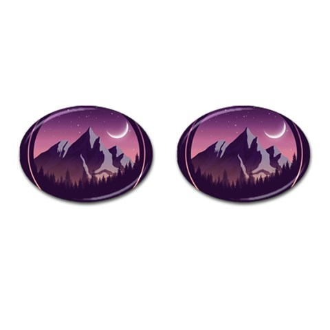 Mountain Night Crescent Moon Cufflinks (Oval) from ArtsNow.com Front(Pair)