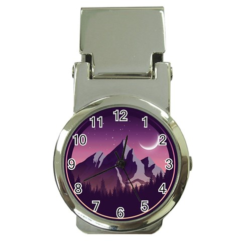 Mountain Night Crescent Moon Money Clip Watches from ArtsNow.com Front