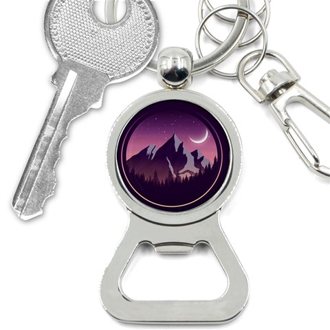 Mountain Night Crescent Moon Bottle Opener Key Chain from ArtsNow.com Front