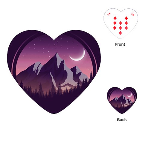 Mountain Night Crescent Moon Playing Cards Single Design (Heart) from ArtsNow.com Front