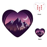 Mountain Night Crescent Moon Playing Cards Single Design (Heart)