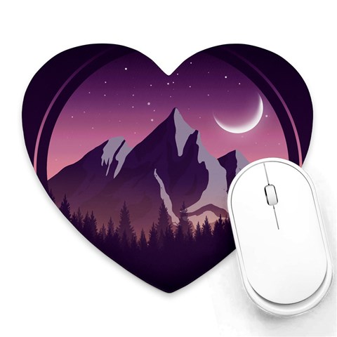 Mountain Night Crescent Moon Heart Mousepad from ArtsNow.com Front