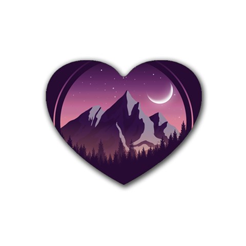 Mountain Night Crescent Moon Rubber Coaster (Heart) from ArtsNow.com Front