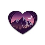 Mountain Night Crescent Moon Rubber Coaster (Heart)