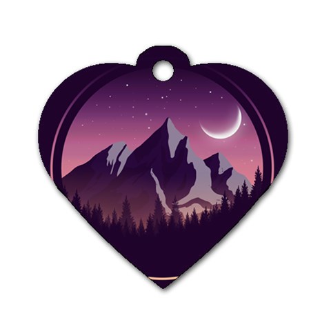 Mountain Night Crescent Moon Dog Tag Heart (One Side) from ArtsNow.com Front