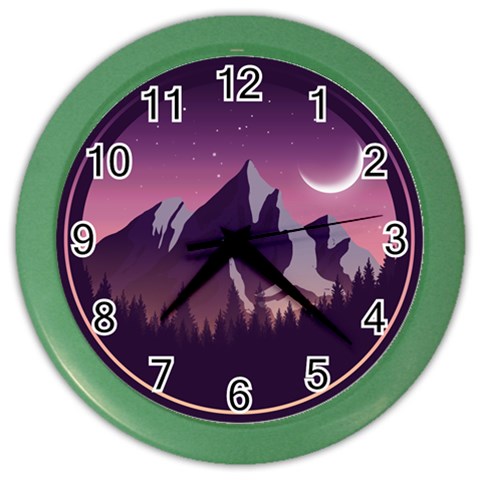 Mountain Night Crescent Moon Color Wall Clock from ArtsNow.com Front