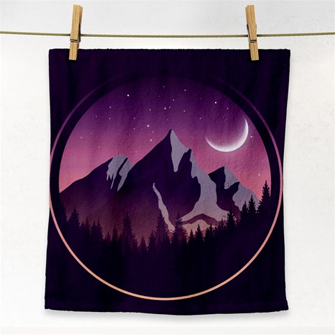 Mountain Night Crescent Moon Face Towel from ArtsNow.com Front