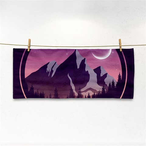 Mountain Night Crescent Moon Hand Towel from ArtsNow.com Front