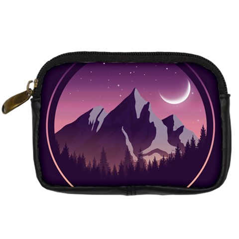 Mountain Night Crescent Moon Digital Camera Leather Case from ArtsNow.com Front