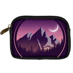 Mountain Night Crescent Moon Digital Camera Leather Case from ArtsNow.com Front