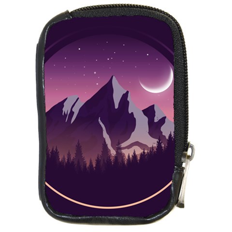 Mountain Night Crescent Moon Compact Camera Leather Case from ArtsNow.com Front