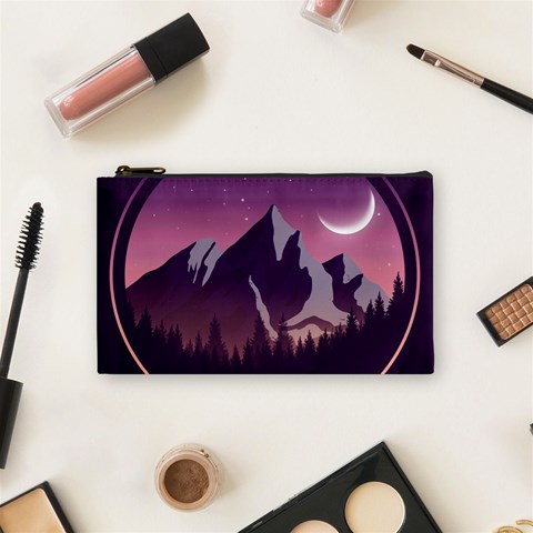 Mountain Night Crescent Moon Cosmetic Bag (Small) from ArtsNow.com Front