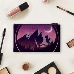 Mountain Night Crescent Moon Cosmetic Bag (Small) from ArtsNow.com Back