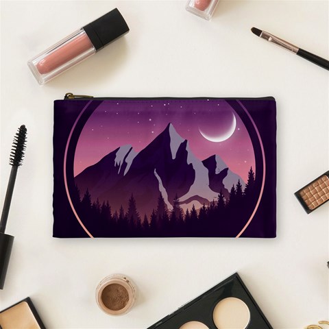 Mountain Night Crescent Moon Cosmetic Bag (Medium) from ArtsNow.com Front