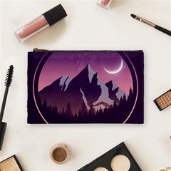 Mountain Night Crescent Moon Cosmetic Bag (Medium) from ArtsNow.com Front