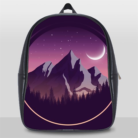 Mountain Night Crescent Moon School Bag (Large) from ArtsNow.com Front