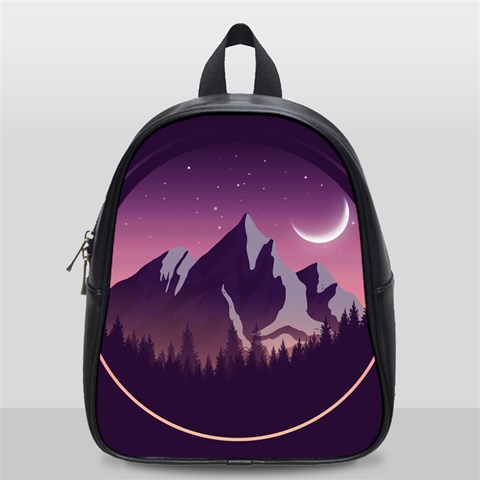 Mountain Night Crescent Moon School Bag (Small) from ArtsNow.com Front