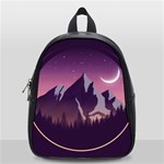 Mountain Night Crescent Moon School Bag (Small)