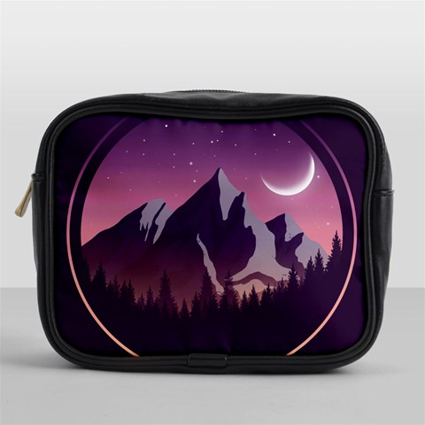 Mountain Night Crescent Moon Mini Toiletries Bag (One Side) from ArtsNow.com Front