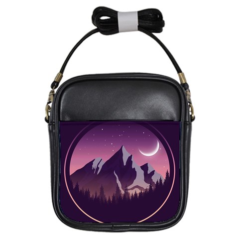 Mountain Night Crescent Moon Girls Sling Bag from ArtsNow.com Front