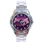 Mountain Night Crescent Moon Stainless Steel Analogue Watch