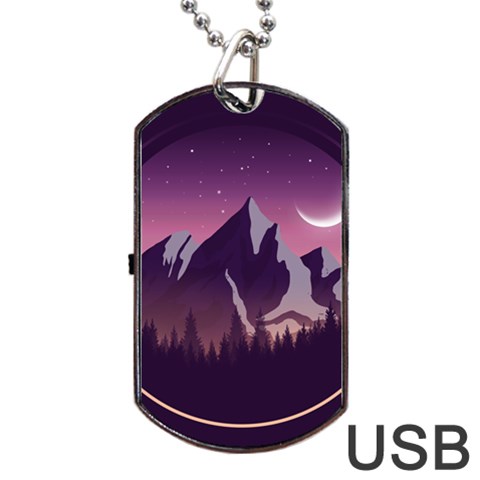 Mountain Night Crescent Moon Dog Tag USB Flash (One Side) from ArtsNow.com Front