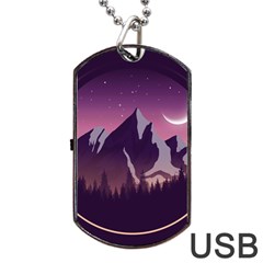 Mountain Night Crescent Moon Dog Tag USB Flash (Two Sides) from ArtsNow.com Front