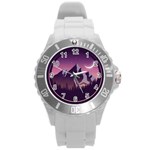 Mountain Night Crescent Moon Round Plastic Sport Watch (L)