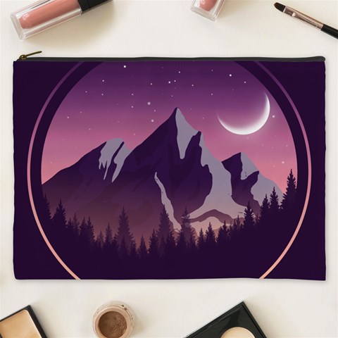 Mountain Night Crescent Moon Cosmetic Bag (XXXL) from ArtsNow.com Front