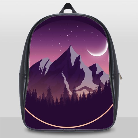 Mountain Night Crescent Moon School Bag (XL) from ArtsNow.com Front