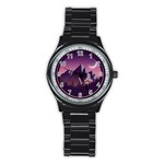 Mountain Night Crescent Moon Stainless Steel Round Watch