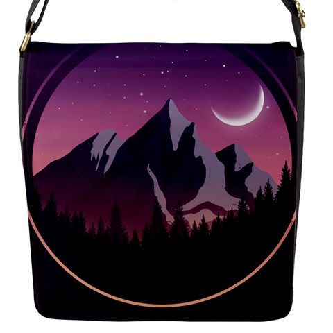 Mountain Night Crescent Moon Flap Closure Messenger Bag (S) from ArtsNow.com Front