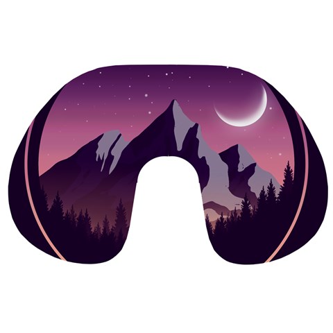 Mountain Night Crescent Moon Travel Neck Pillow from ArtsNow.com Front