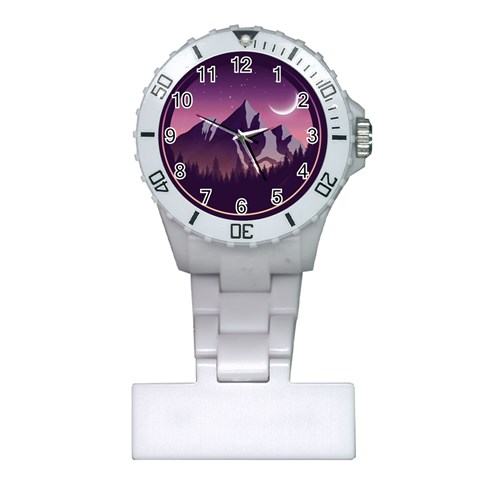 Mountain Night Crescent Moon Plastic Nurses Watch from ArtsNow.com Front