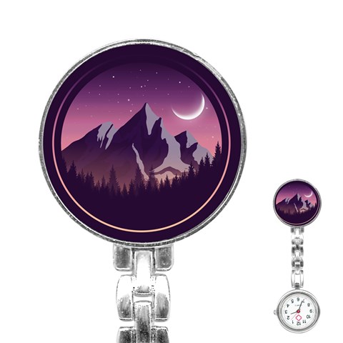 Mountain Night Crescent Moon Stainless Steel Nurses Watch from ArtsNow.com Front