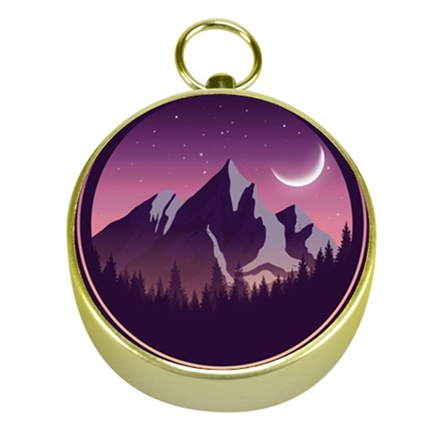 Mountain Night Crescent Moon Gold Compasses from ArtsNow.com Front