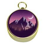 Mountain Night Crescent Moon Gold Compasses