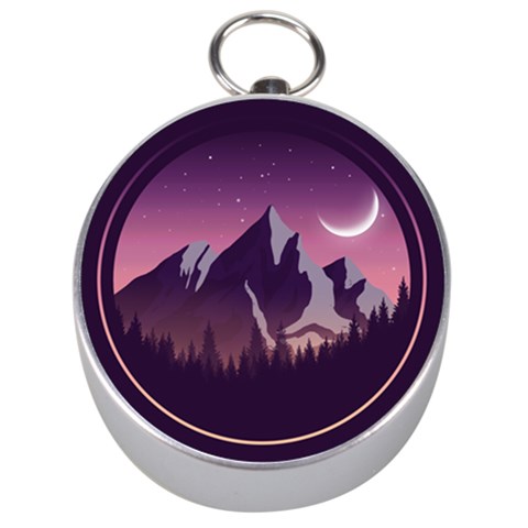 Mountain Night Crescent Moon Silver Compasses from ArtsNow.com Front