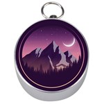 Mountain Night Crescent Moon Silver Compasses