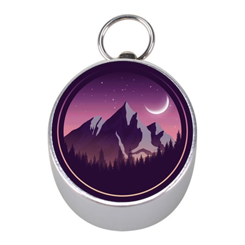 Mountain Night Crescent Moon Mini Silver Compasses from ArtsNow.com Front