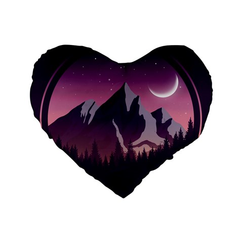 Mountain Night Crescent Moon Standard 16  Premium Flano Heart Shape Cushions from ArtsNow.com Front