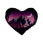 Mountain Night Crescent Moon Standard 16  Premium Flano Heart Shape Cushions