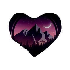 Mountain Night Crescent Moon Standard 16  Premium Flano Heart Shape Cushions from ArtsNow.com Back