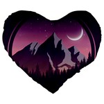 Mountain Night Crescent Moon Large 19  Premium Flano Heart Shape Cushions