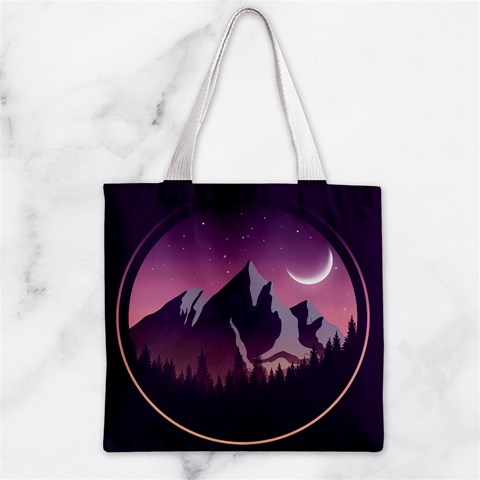 Mountain Night Crescent Moon Zipper Grocery Tote Bag from ArtsNow.com Front